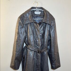 Hilary Radley Gray Trench Coat Classic Style Embossed Snake Skin